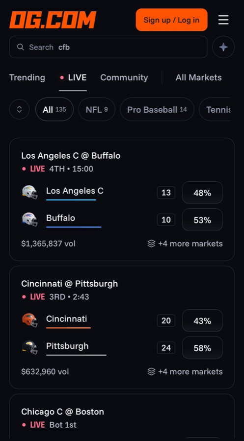 OG live NFL and MLB games